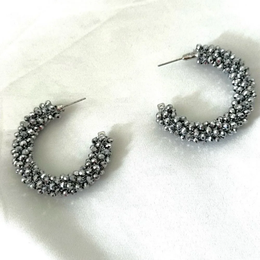 Silver beaded hoop earrings